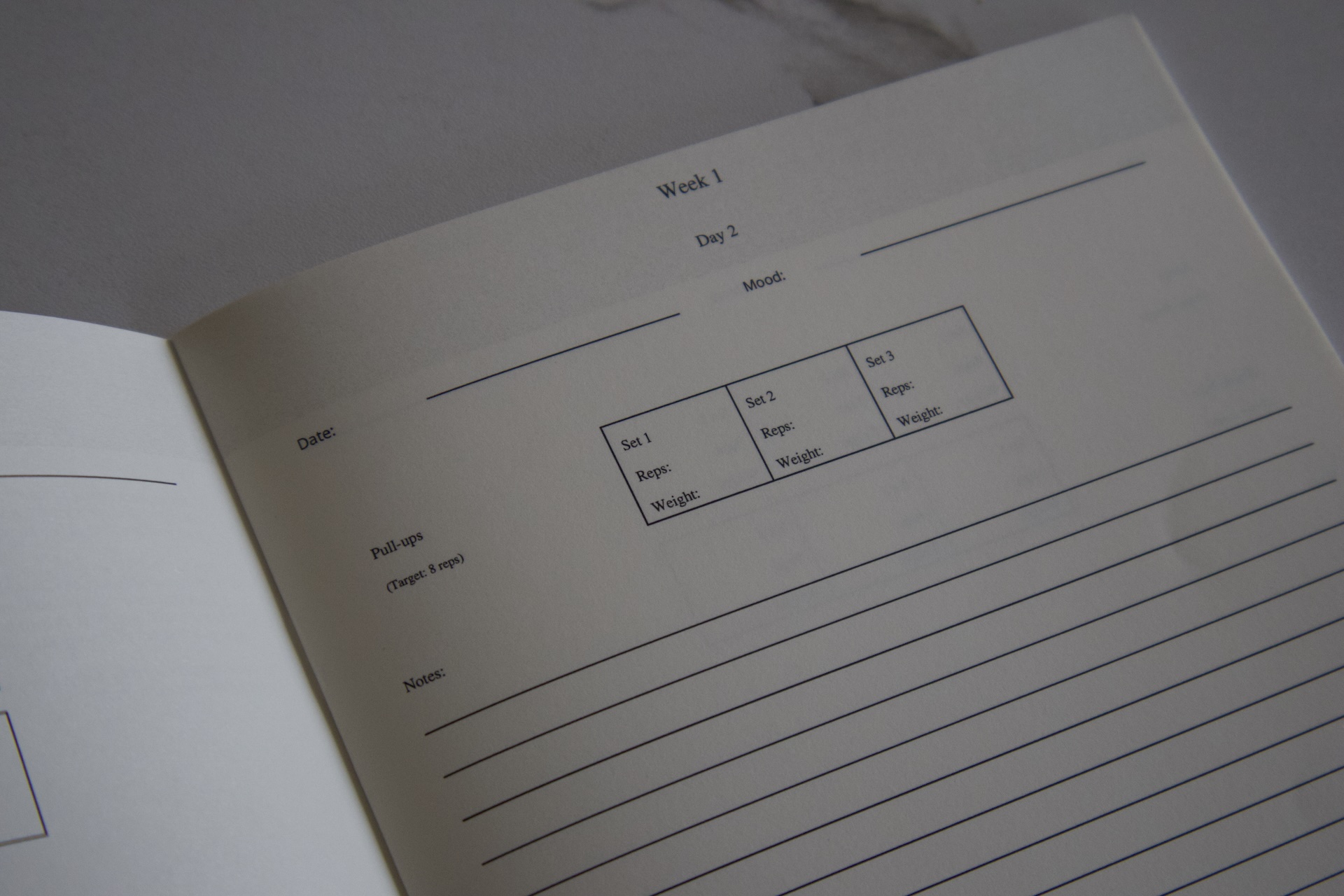 Custom training logbook - interior pages